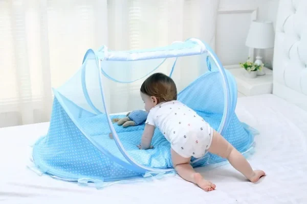 Berço de rede mosquiteira portátil compacto com proteção de bebê com zíper - Imagem 4