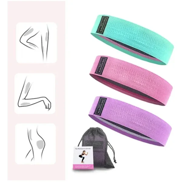 Kit 3 Faixas Elásticas de Exercício Bandas de Resistência ao Quadril Fitness - Imagem 2