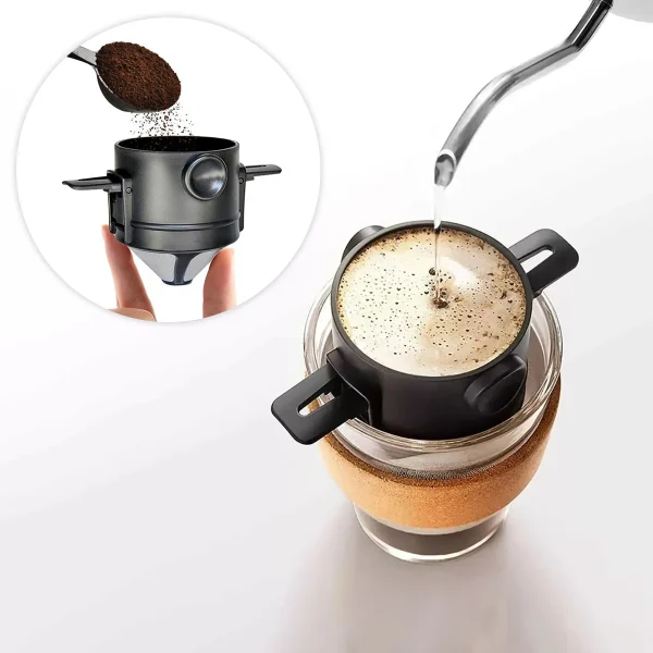 Mini Coador Portátil De Café Reutilizável Aço Inox Sem Filtro Para Copos Canecas - Imagem 2