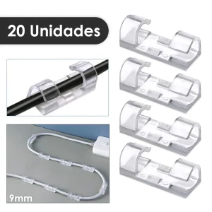 Clips Organizador Fixador Adesivo De Cabo Fios Parede Transparente Até 9mm Kit Com 20