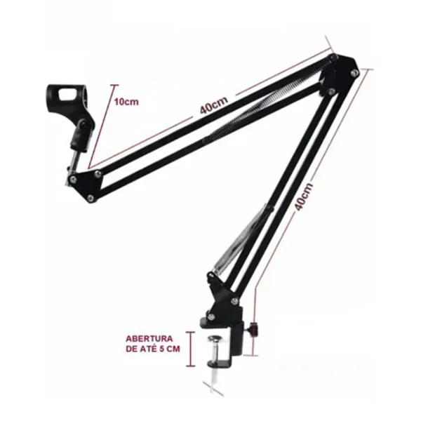 Pedestal Microfone Suporte De Mesa Braço Articulado Extensível Para Estúdio Podcast Locução - Imagem 5
