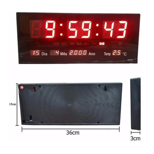 Relógio Parede Digital Led Grande Data Mês E Ano Temper 36cm - Imagem 3